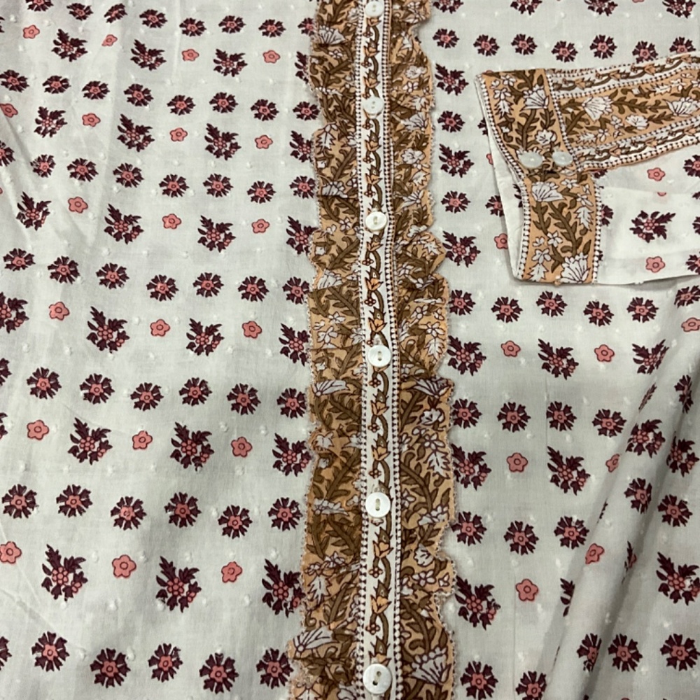 Cleobella White Blouse with Rust Floral Motif and Brown Trim - Picture 7 of 12